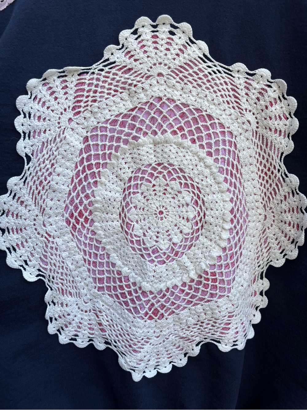 Gildan Navy Pullover with Large Doily Appliqué - Picture 5 of 6